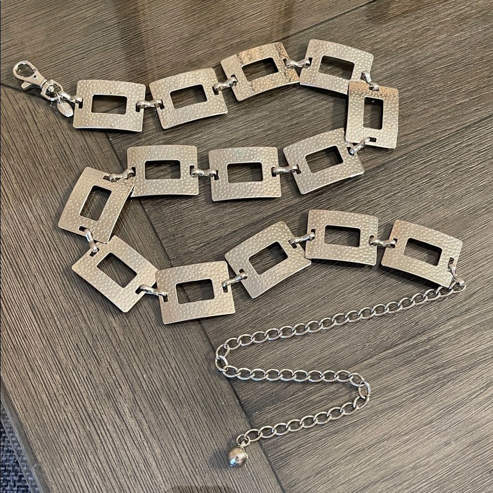 Vintage StyleโSquare Link Metal Chain Belt - Silver-tone